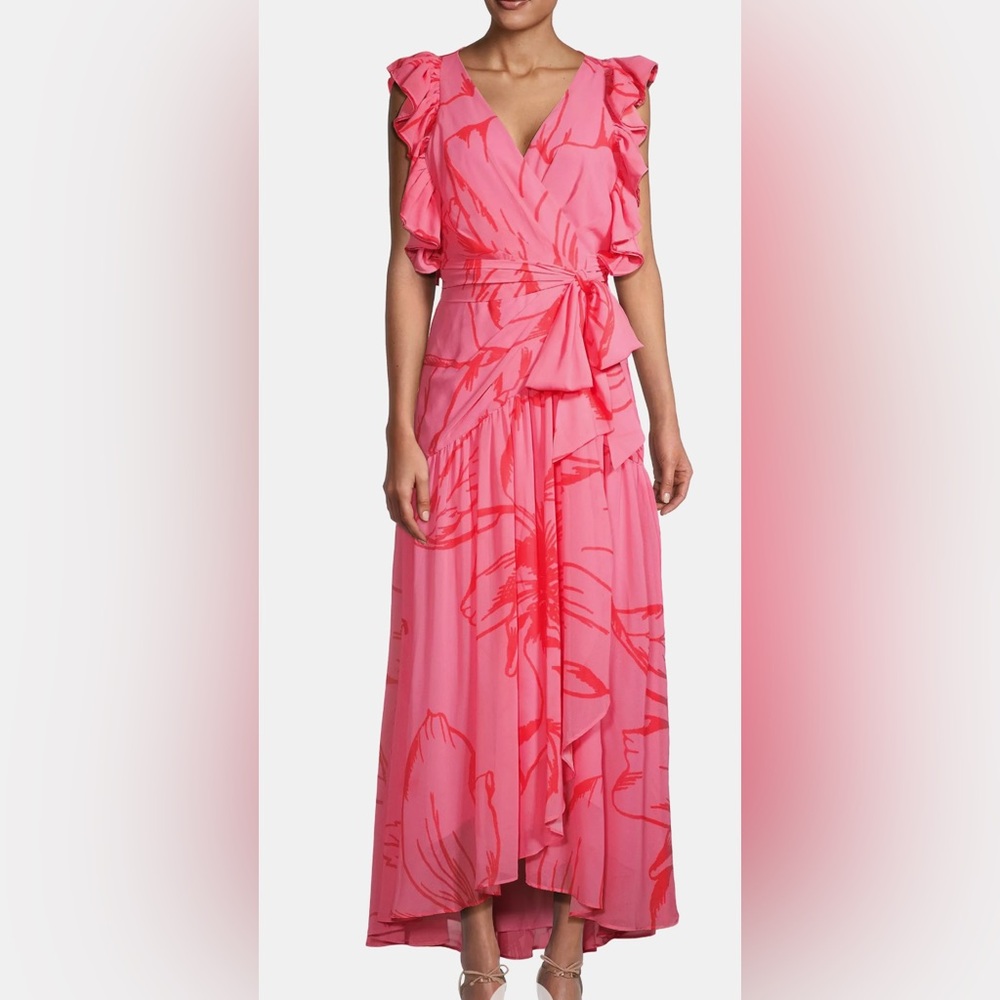 NEW Hutch Orange Pink Ruffled Wrap Dress